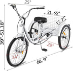 HomeCiCi Mountain Tricycle for Adults, 3 Wheeled 7-Speed Mountain Tricycle 24 inch Men's Women's Tricycles Cruiser Bike, Adjustable Padded Seat, Practical LarBasket, W/Installation Tools