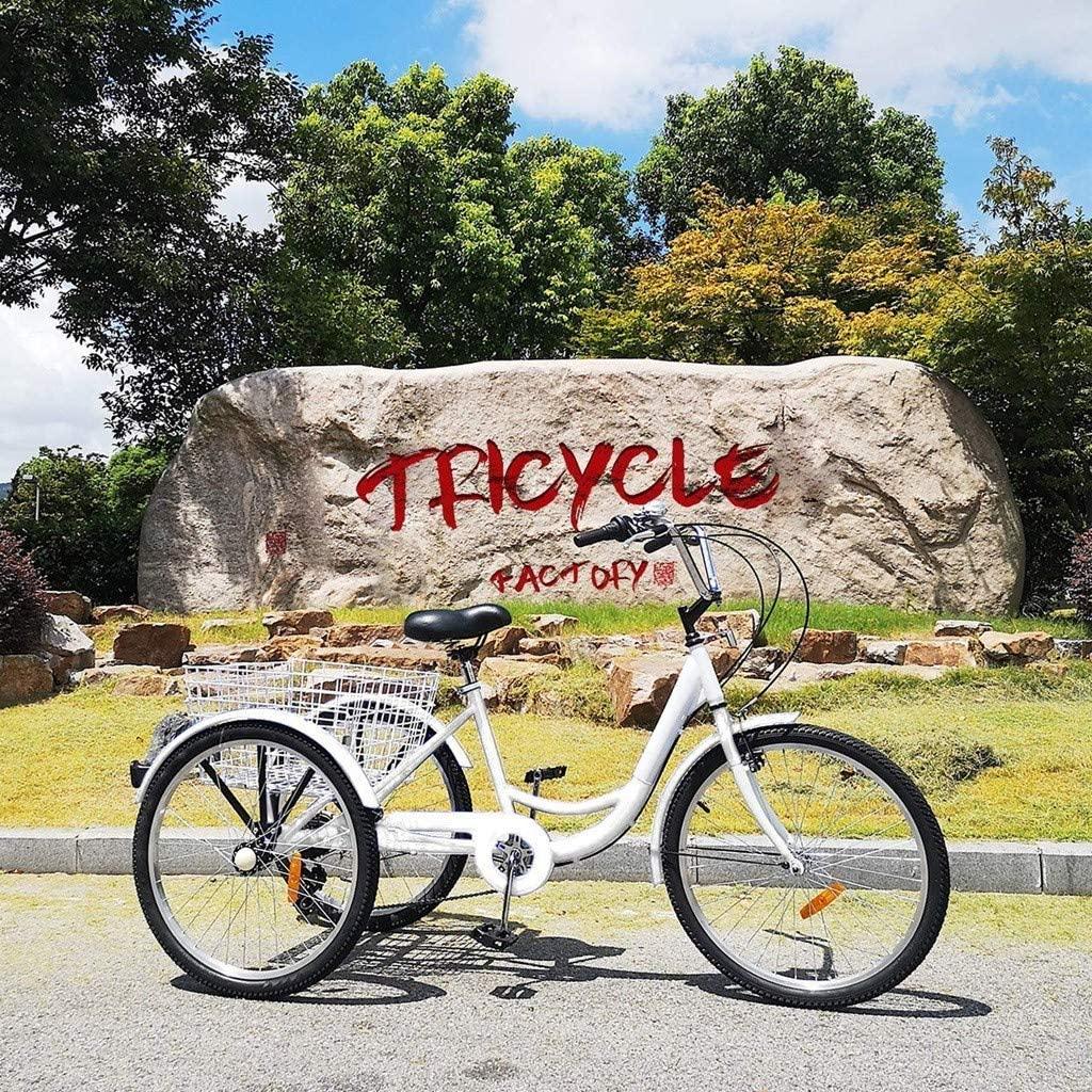 HomeCiCi Mountain Tricycle for Adults, 3 Wheeled 7-Speed Mountain Tricycle 24 inch Men's Women's Tricycles Cruiser Bike, Adjustable Padded Seat, Practical LarBasket, W/Installation Tools
