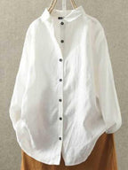 Lapel Casual Cotton And Linen Solid Color Loose Long-sleeved Blouse
