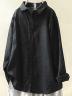 Lapel Casual Cotton And Linen Solid Color Loose Long-sleeved Blouse