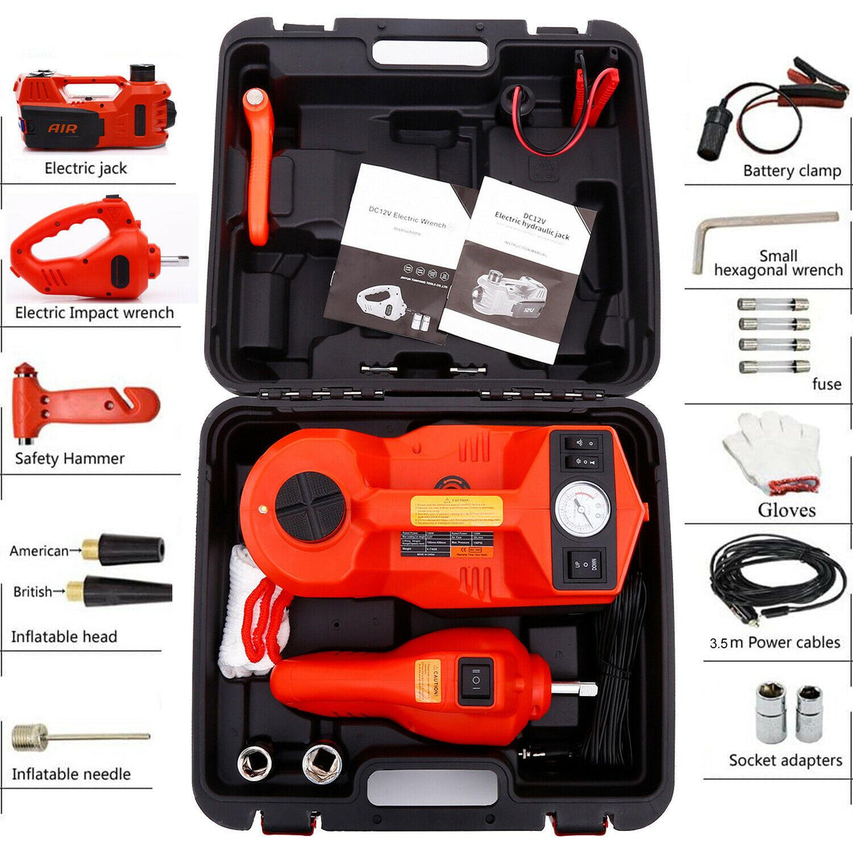 Electric Car Jack Lift 5 Ton 12V Hydraulic  Floor Jack with Impact Wrench Set