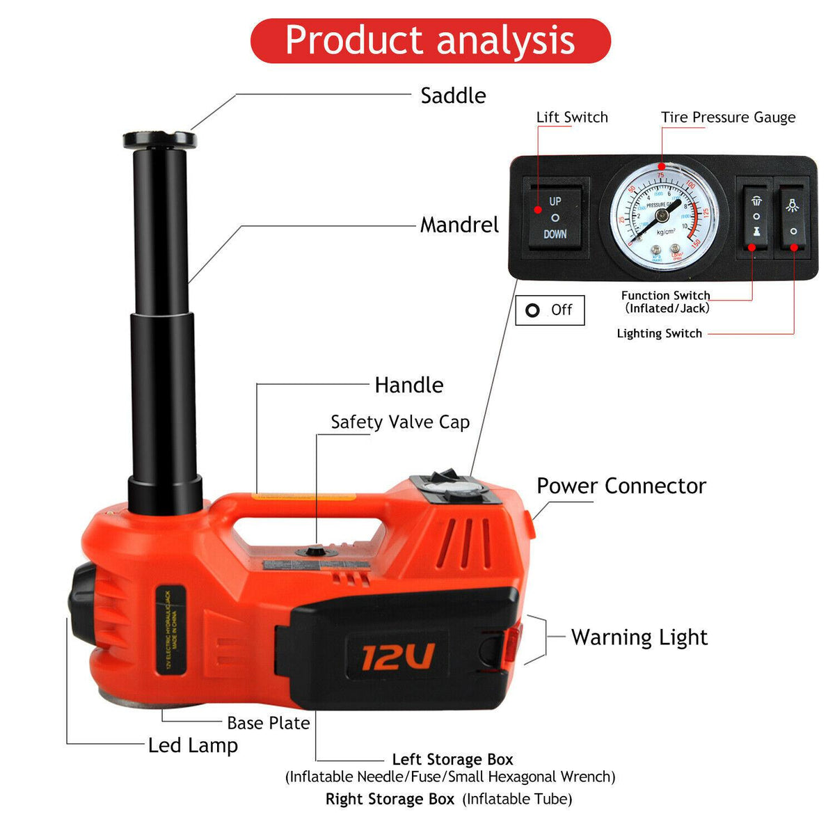 Electric Car Jack Lift 5 Ton 12V Hydraulic  Floor Jack with Impact Wrench Set