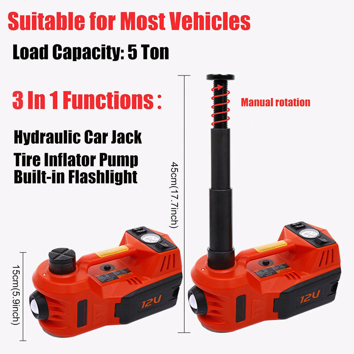 Electric Car Jack Lift 5 Ton 12V Hydraulic  Floor Jack with Impact Wrench Set