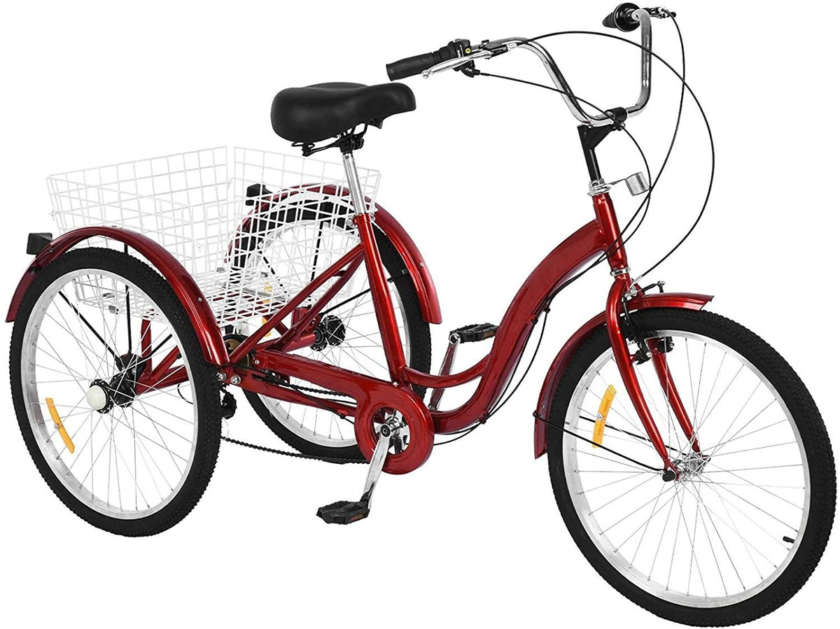 24 inch Adult Tricycles 7 Speed, Adult Trikes 3 Wheel Bikes, Three-Wheeled Bicycles Cruise Trike with Shopping Basket for Seniors, Women, Men.