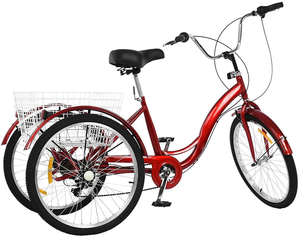 24 inch Adult Tricycles 7 Speed, Adult Trikes 3 Wheel Bikes, Three-Wheeled Bicycles Cruise Trike with Shopping Basket for Seniors, Women, Men.