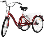 24 inch Adult Tricycles 7 Speed, Adult Trikes 3 Wheel Bikes, Three-Wheeled Bicycles Cruise Trike with Shopping Basket for Seniors, Women, Men.