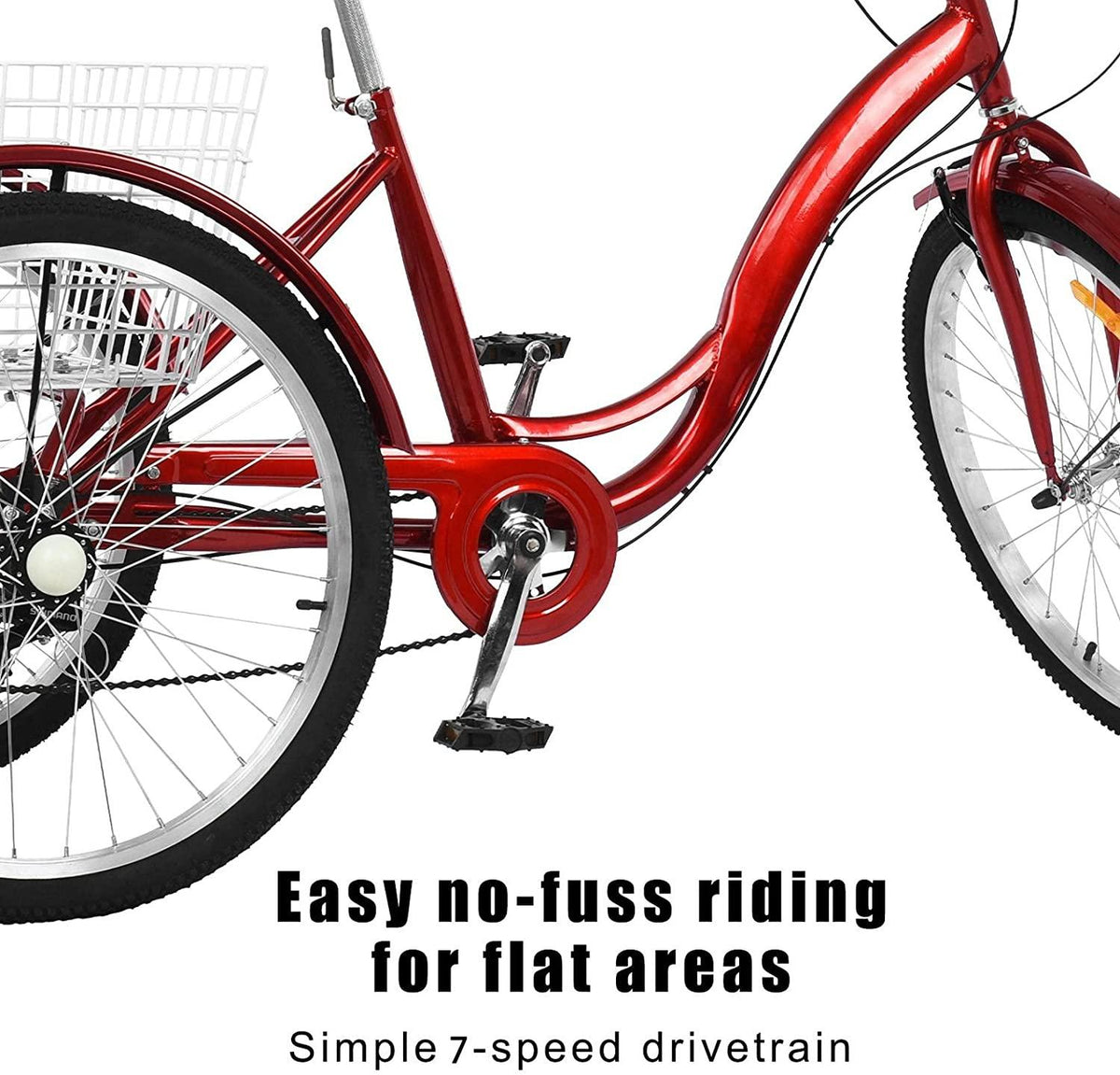 24 inch Adult Tricycles 7 Speed, Adult Trikes 3 Wheel Bikes, Three-Wheeled Bicycles Cruise Trike with Shopping Basket for Seniors, Women, Men.