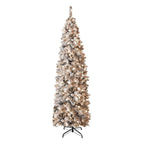 7.5 ft. Christmas Tree White Flocked Pencil Artificial Tree with LED Lights