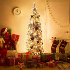 7.5 ft. Christmas Tree White Flocked Pencil Artificial Tree with LED Lights