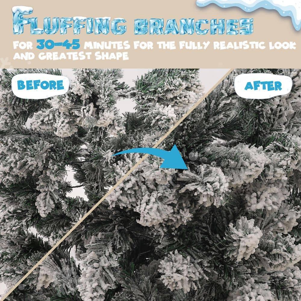 7.5 ft. Christmas Tree White Flocked Pencil Artificial Tree with LED Lights