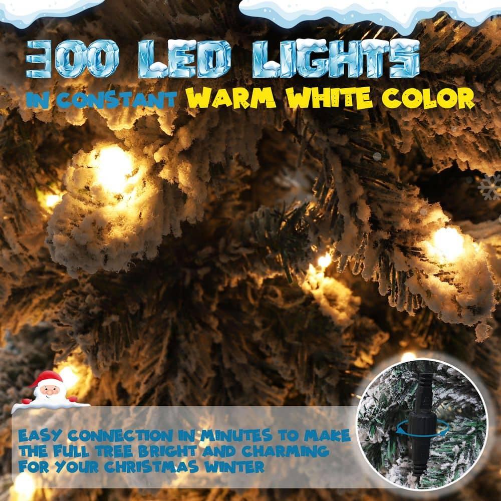 7.5 ft. Christmas Tree White Flocked Pencil Artificial Tree with LED Lights