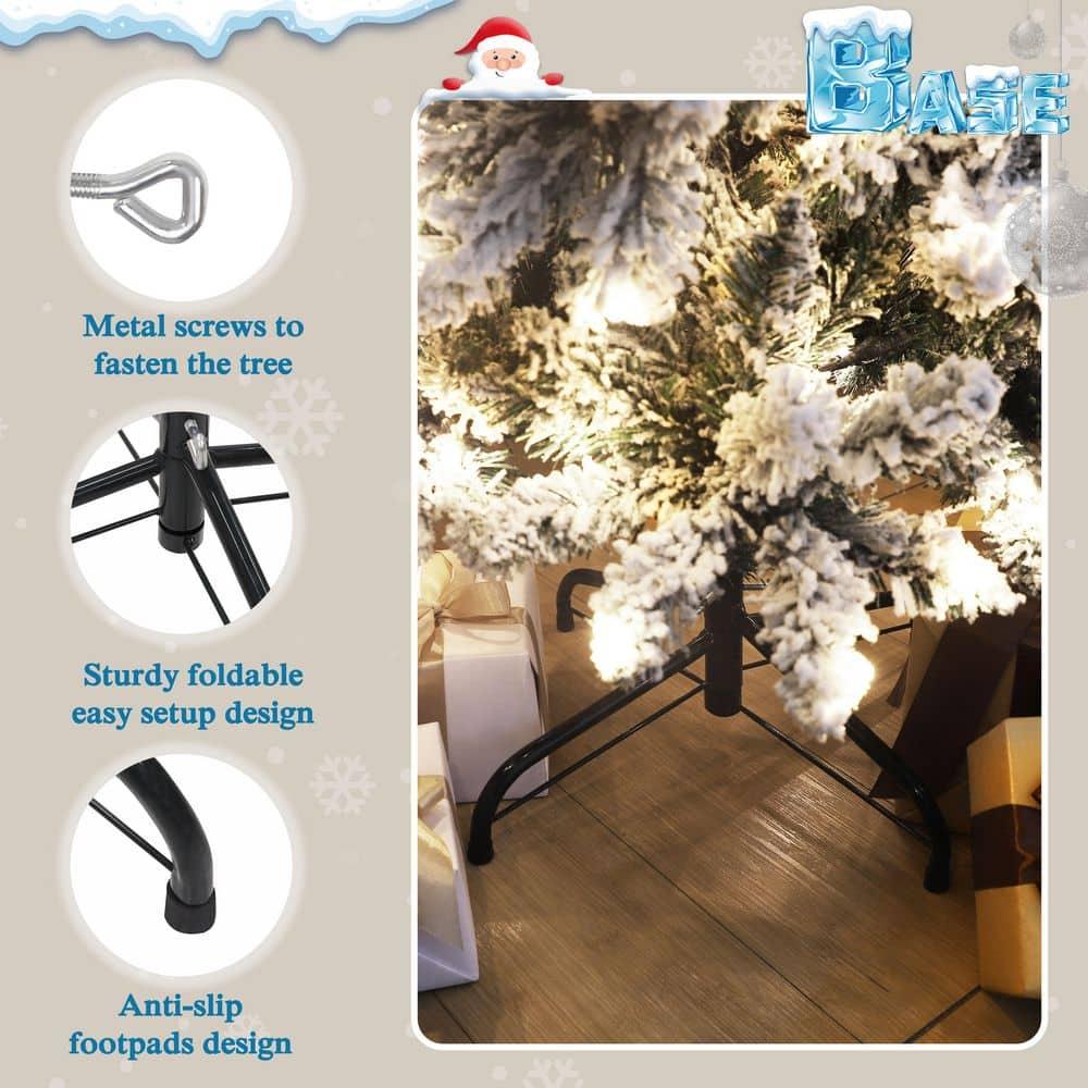7.5 ft. Christmas Tree White Flocked Pencil Artificial Tree with LED Lights