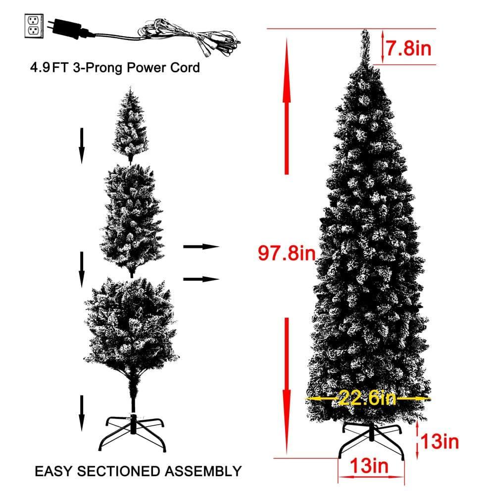 7.5 ft. Christmas Tree White Flocked Pencil Artificial Tree with LED Lights
