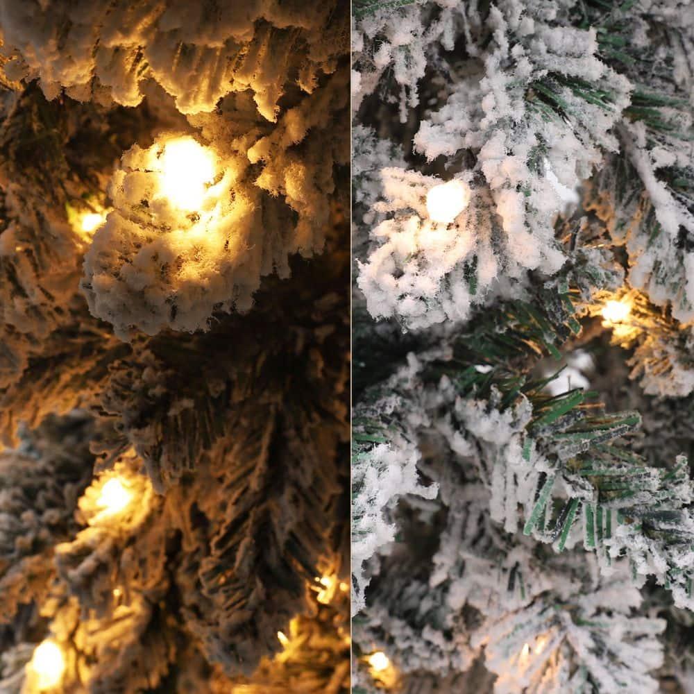 7.5 ft. Christmas Tree White Flocked Pencil Artificial Tree with LED Lights