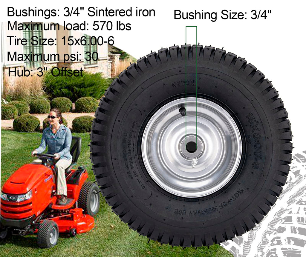 15x6.00-6 Lawn Mower Tire and Wheel Front Tire Compatible with    Riding Mowers Lawn Tractors