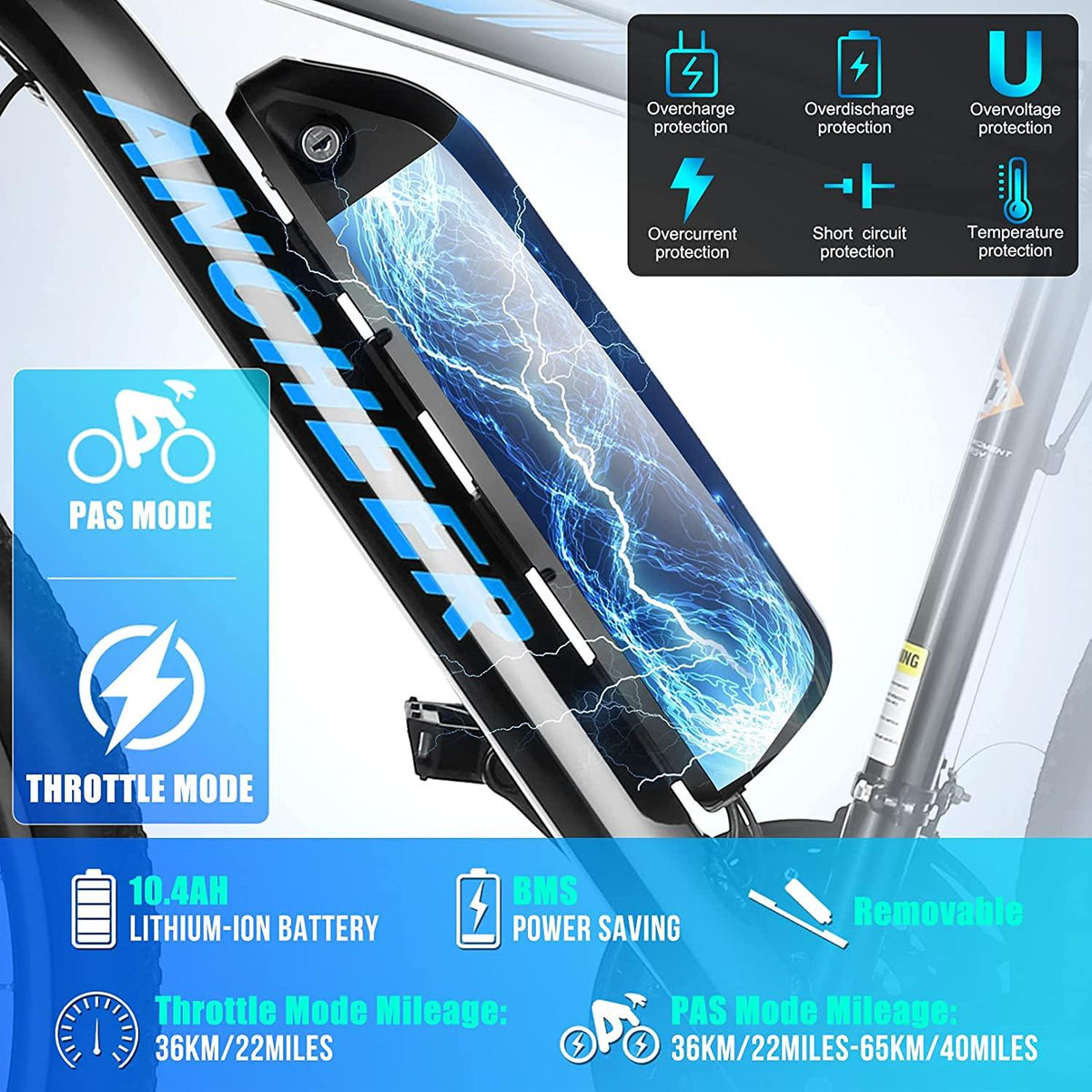 ANCHEER Electric Bike Electric Mountain Bike 350W Ebike 26'' Electric Bicycle, 20MPH Adults Ebike with Removable 7.8/10.4Ah Battery, Professional 21 Speed Gears