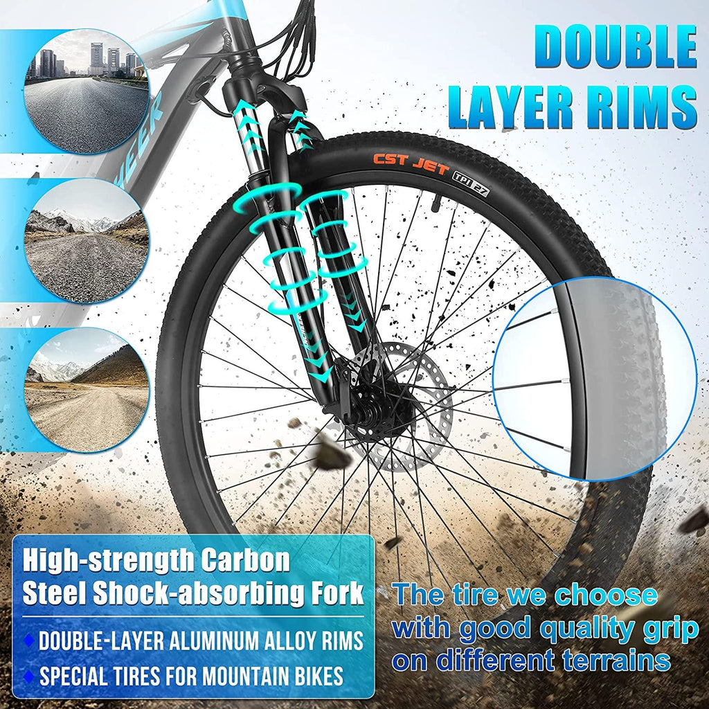 ANCHEER Electric Bike Electric Mountain Bike 350W Ebike 26'' Electric Bicycle, 20MPH Adults Ebike with Removable 7.8/10.4Ah Battery, Professional 21 Speed Gears