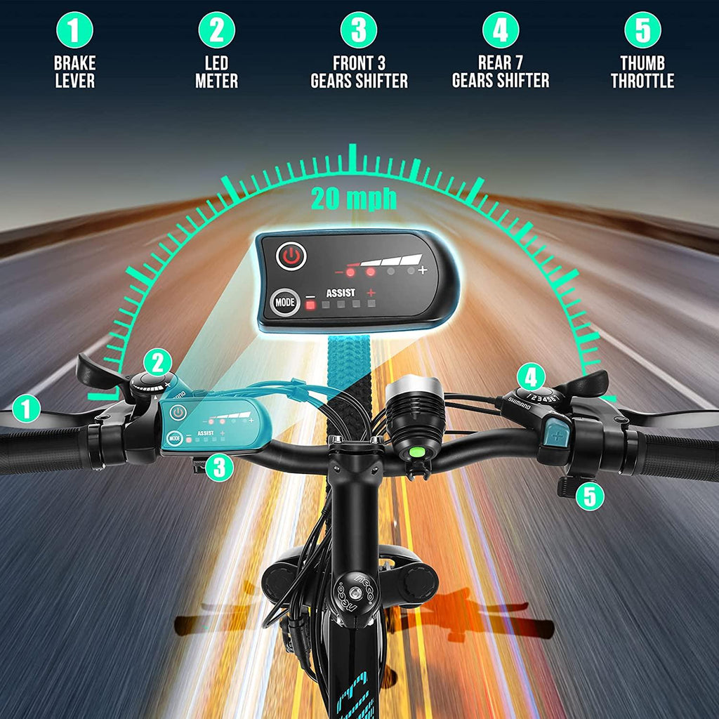 ANCHEER Electric Bike Electric Mountain Bike 350W Ebike 26'' Electric Bicycle, 20MPH Adults Ebike with Removable 7.8/10.4Ah Battery, Professional 21 Speed Gears