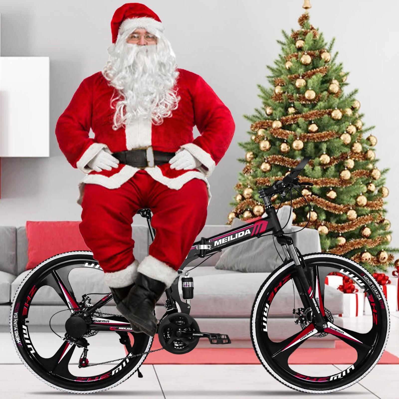 Hotwon Unisex 26in Folding Mountain Bike s 21 Speed Bicycle Full Suspension MTB Bikes,Red