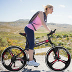 Hotwon Unisex 26in Folding Mountain Bike s 21 Speed Bicycle Full Suspension MTB Bikes,Red