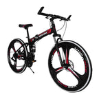 Hotwon Unisex 26in Folding Mountain Bike s 21 Speed Bicycle Full Suspension MTB Bikes,Red