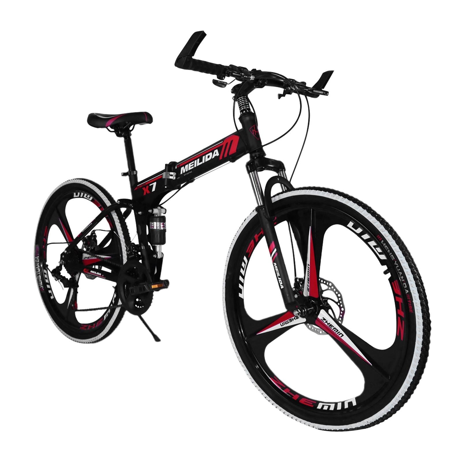 Hotwon Unisex 26in Folding Mountain Bike s 21 Speed Bicycle Full Suspension MTB Bikes,Red