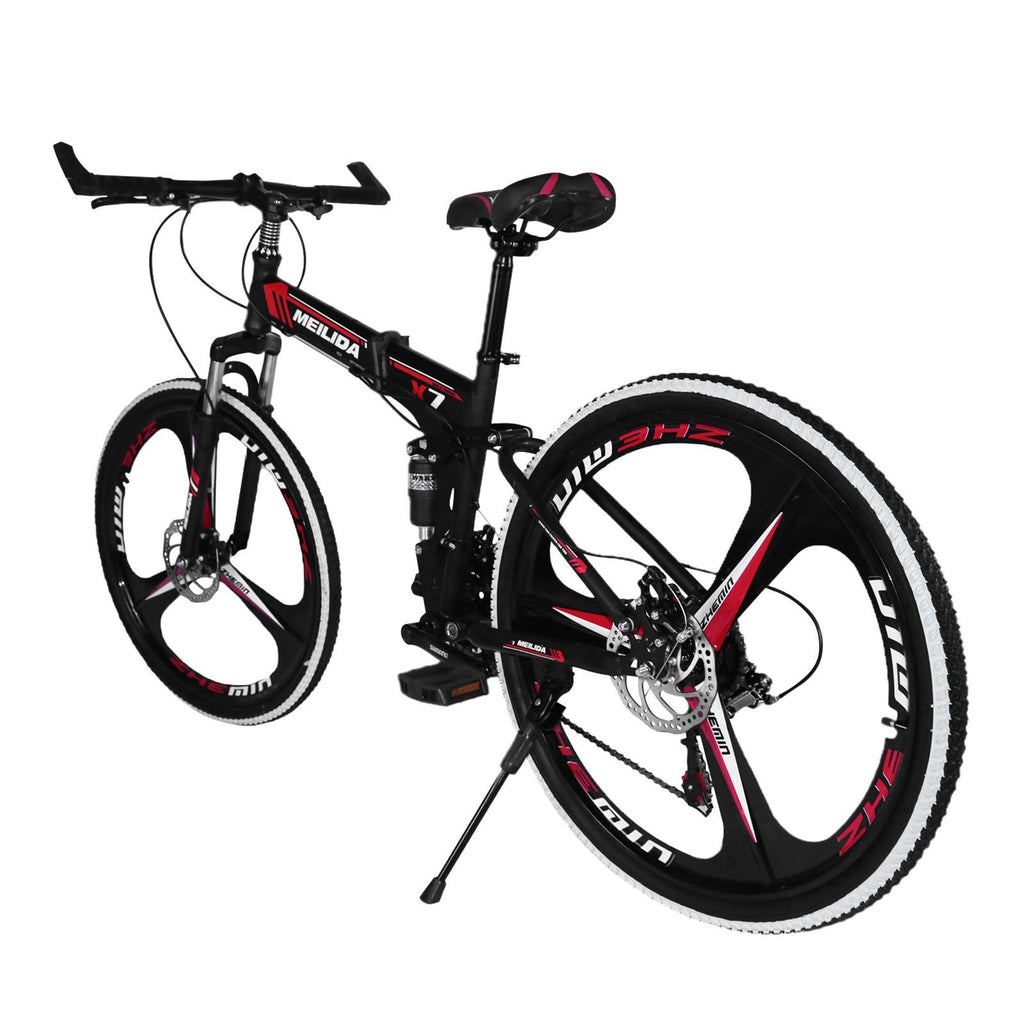 Hotwon Unisex 26in Folding Mountain Bike s 21 Speed Bicycle Full Suspension MTB Bikes,Red