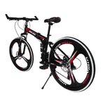 Hotwon Unisex 26in Folding Mountain Bike s 21 Speed Bicycle Full Suspension MTB Bikes,Red