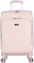 er Luggage Collection - Expandable 20 Inch Carry On Softside Suitcase - Lightweight Small Bag with 8-Rolling Spinner Wheels (20in, Quilt Pink)