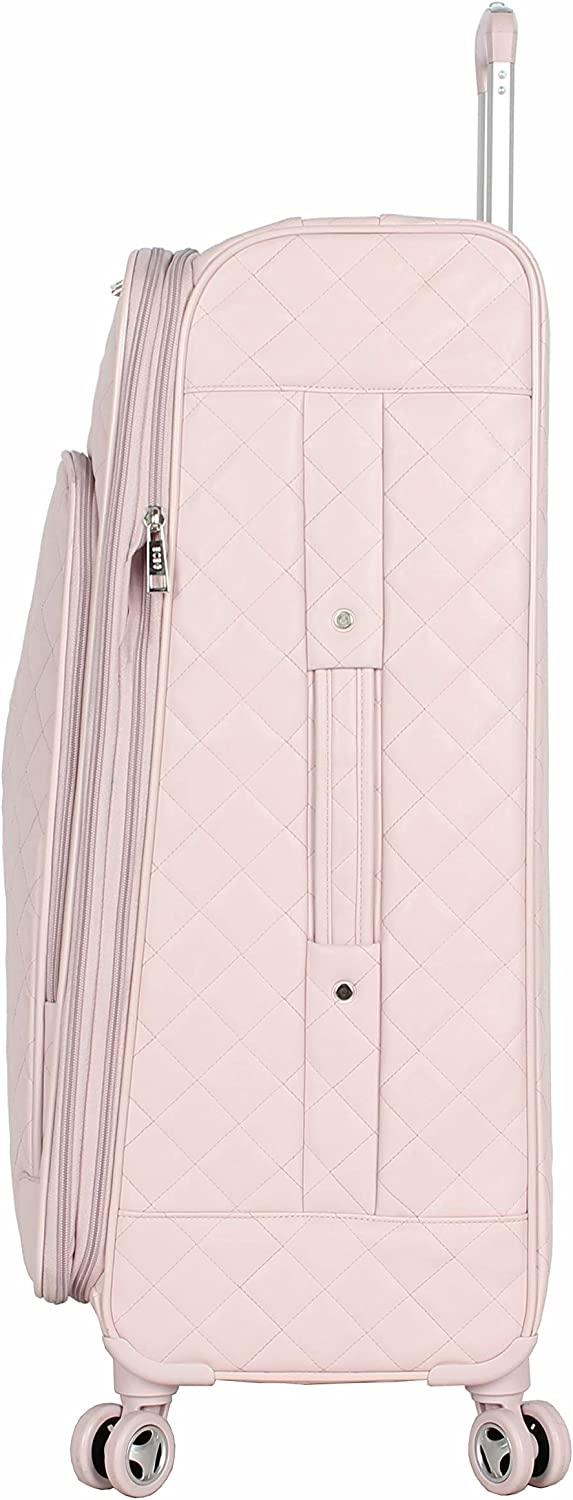 BCBG Perf-ECT Luggage - 3 Piece Softside Expandable Lightweight Spinner Suitcase Set - Travel Set includes 20-Inch Carry on, 24-Inch and 28-Inch Checked Suitcases (Quilt Pink)