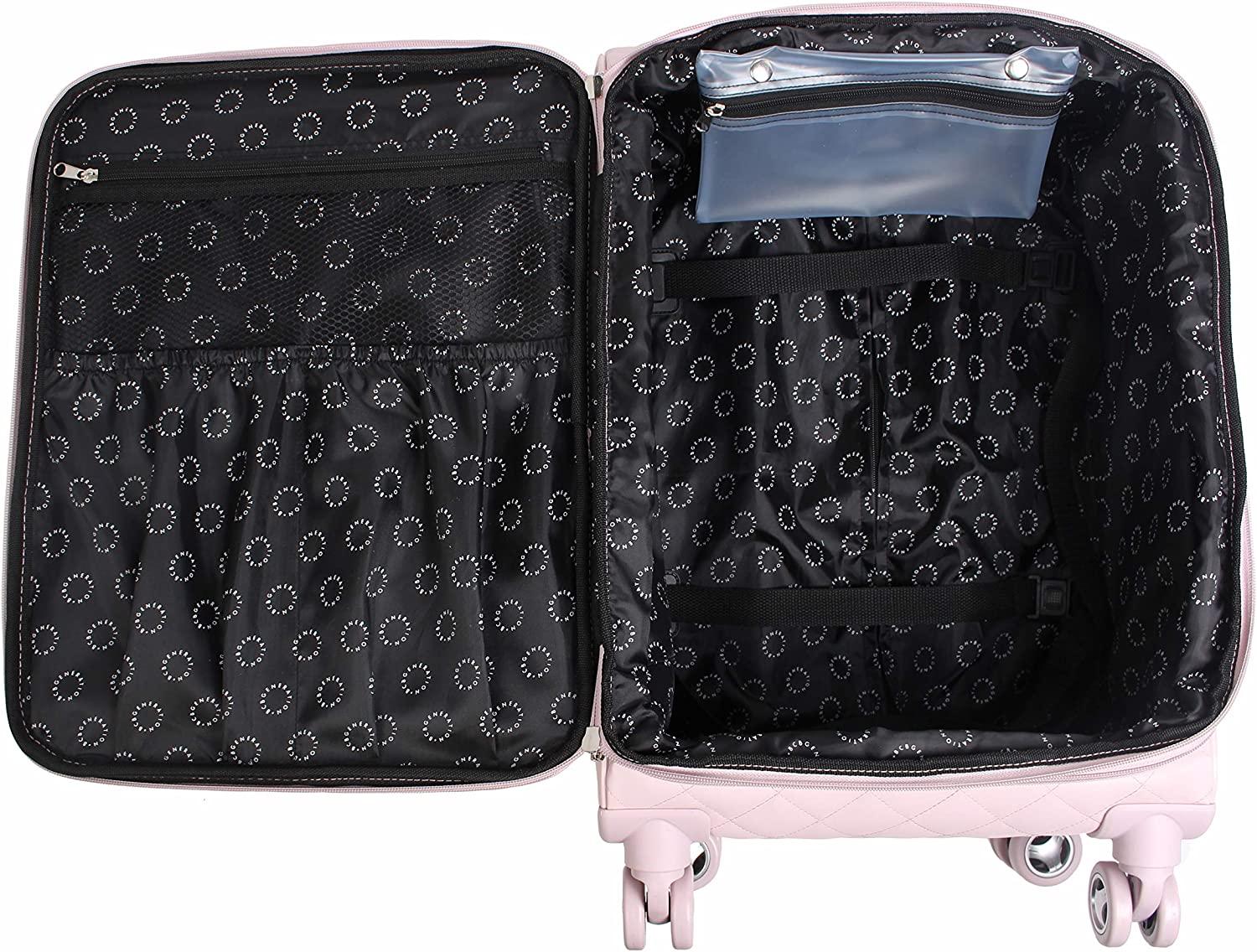BCBG Perf-ECT Luggage - 3 Piece Softside Expandable Lightweight Spinner Suitcase Set - Travel Set includes 20-Inch Carry on, 24-Inch and 28-Inch Checked Suitcases (Quilt Pink)
