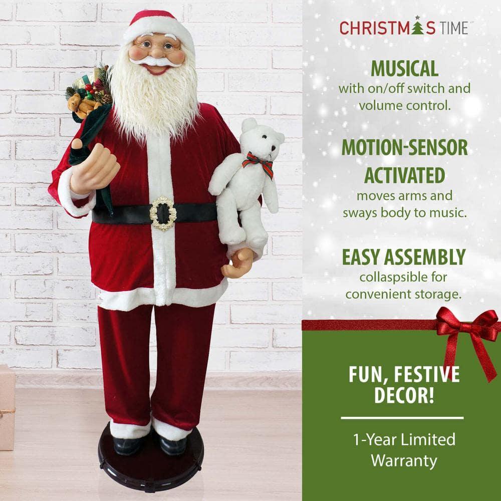 58 in. Christmas Dancing Santa Claus with Teddy Bear