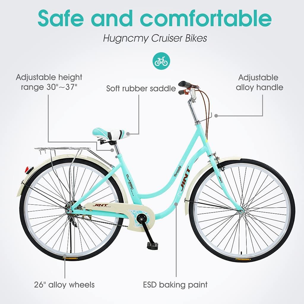 Hugncmy 26" Beach Cruiser Bike, Ladies Classic Retro Bicycle Commuter Bike, Single Speed Bicycle for Woman