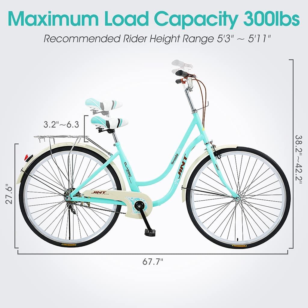 Hugncmy 26" Beach Cruiser Bike, Ladies Classic Retro Bicycle Commuter Bike, Single Speed Bicycle for Woman