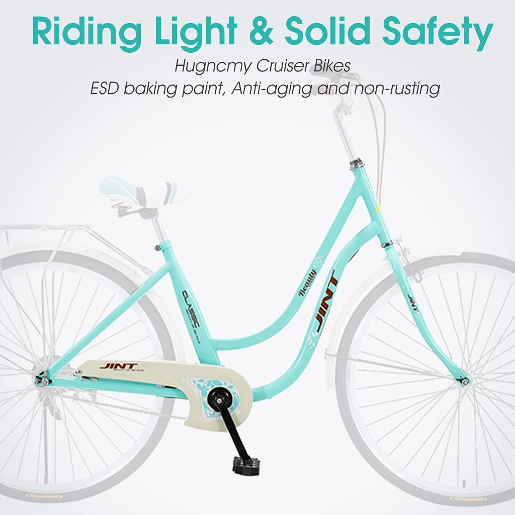 Hugncmy 26" Beach Cruiser Bike, Ladies Classic Retro Bicycle Commuter Bike, Single Speed Bicycle for Woman