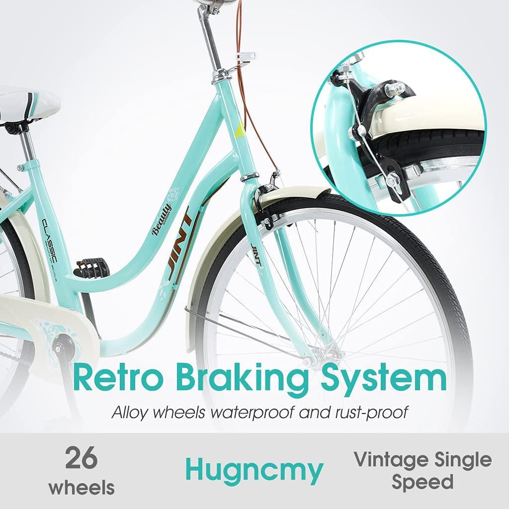 Hugncmy 26" Beach Cruiser Bike, Ladies Classic Retro Bicycle Commuter Bike, Single Speed Bicycle for Woman