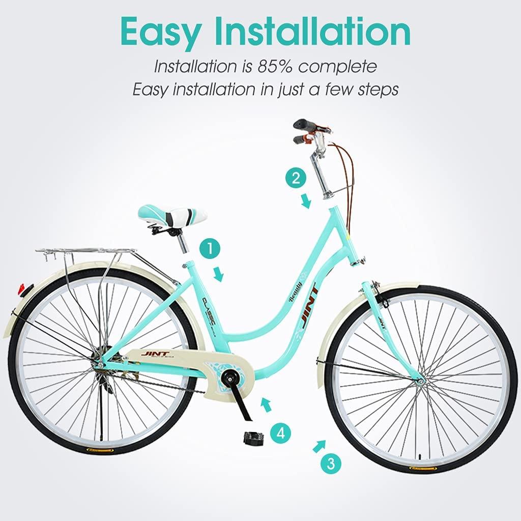 Hugncmy 26" Beach Cruiser Bike, Ladies Classic Retro Bicycle Commuter Bike, Single Speed Bicycle for Woman