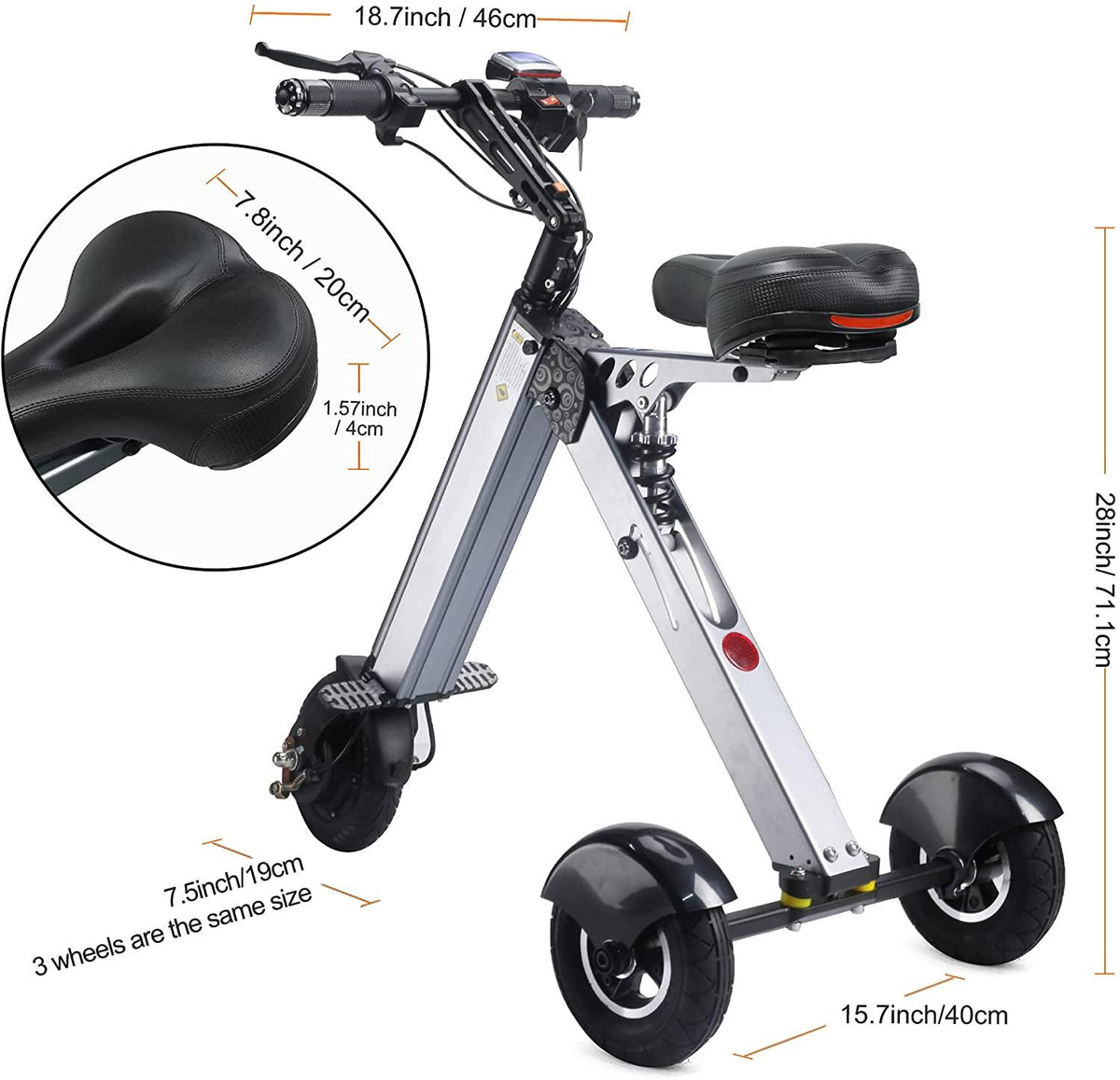 TopMate ES31 Foldable Electric Scooter Mini Tricycle, Electric Mobility Scooter with Reverse Function and Screen Display, Key Switch and 3 speeds Folding Electric Trike, Lightweight Scooter for Travel