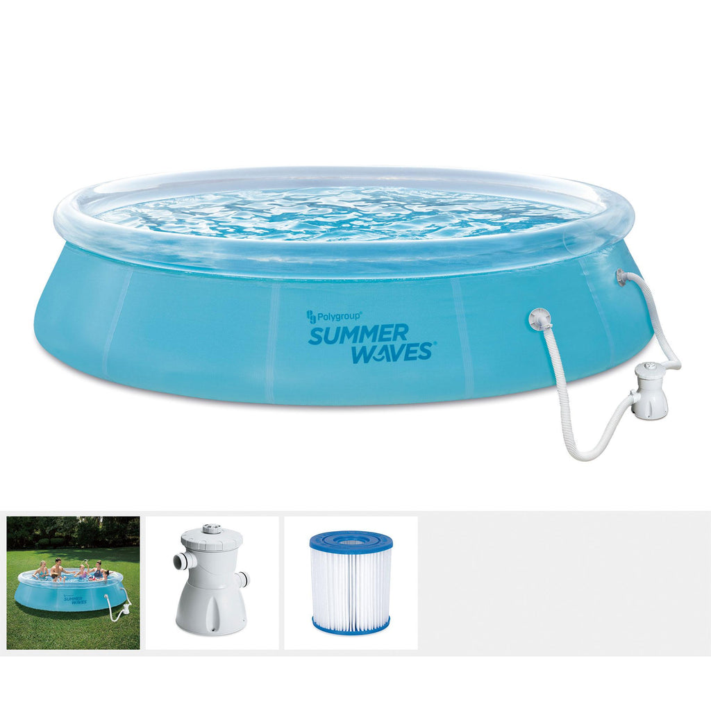 Summer Waves P10012301 12 Foot x 30 Inch Quick Set Transparent Ring Above Ground Inflatable Round Swimming Pool with Filter