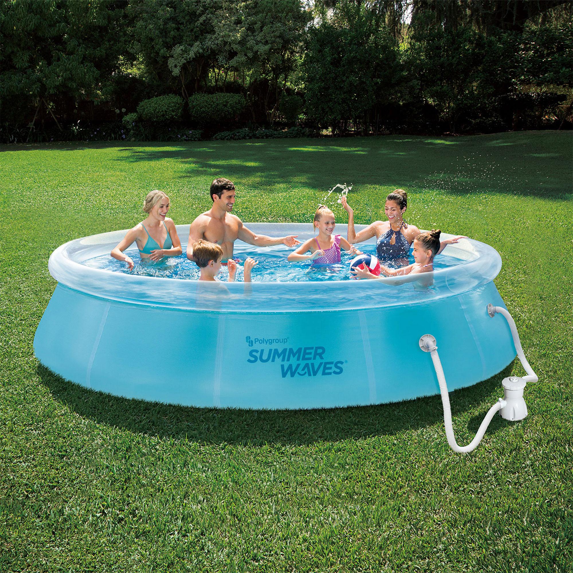 Summer Waves P10012301 12 Foot x 30 Inch Quick Set Transparent Ring Above Ground Inflatable Round Swimming Pool with Filter