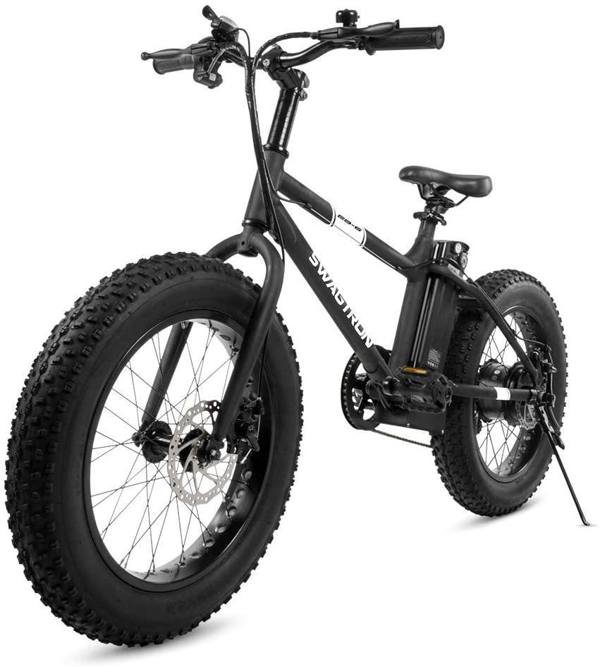 Swagtron EB-6 Bandit E-Bike 350W Motor, Power Assist, 4” Tires, 20” Wheels, Removable 36V Lithium Ion Battery, Dual Disc Brakes– Electric Bike 7-Speed  SIS Shifting  for Trail Riding