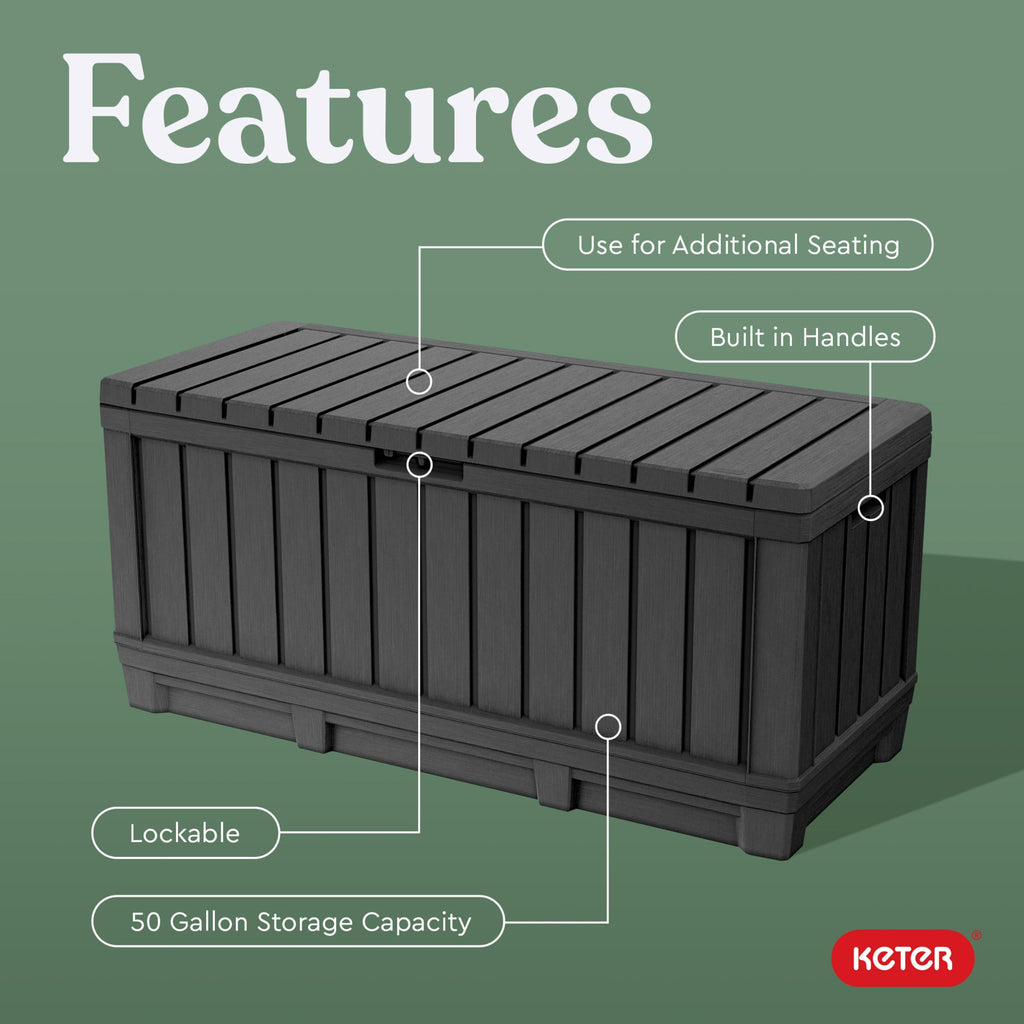 Kent92 Gallon Resin Deck Box-Organization and Storafor Patio Furniture Outdoor Cushions, Throw Pillows, Garden Tools and Pool Floats, Dark Grey