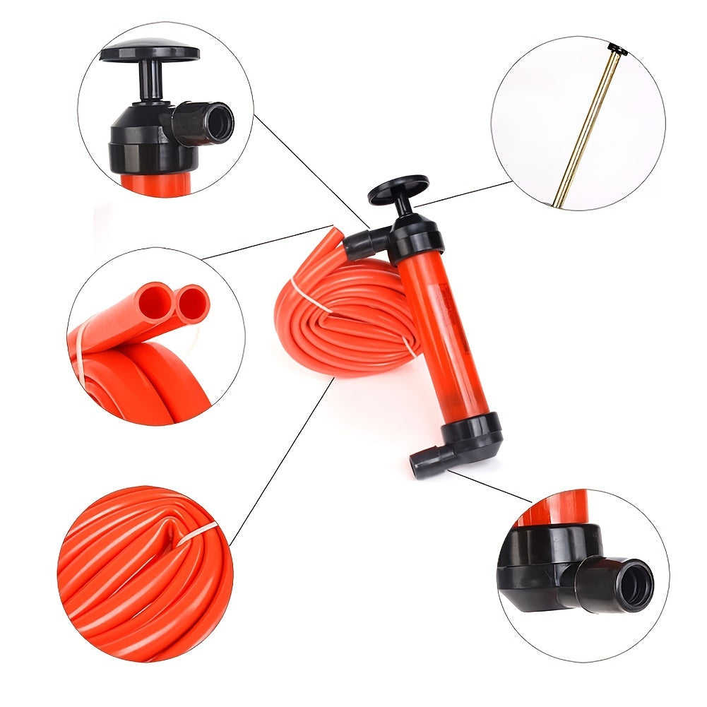 Siphon Fuel Liquid Transfer Pump Kit-Multi-Use Hand Gasoline, Oil, Liquid And Air Pump-Red Travel Emergency Manual Vehicle Car Tool