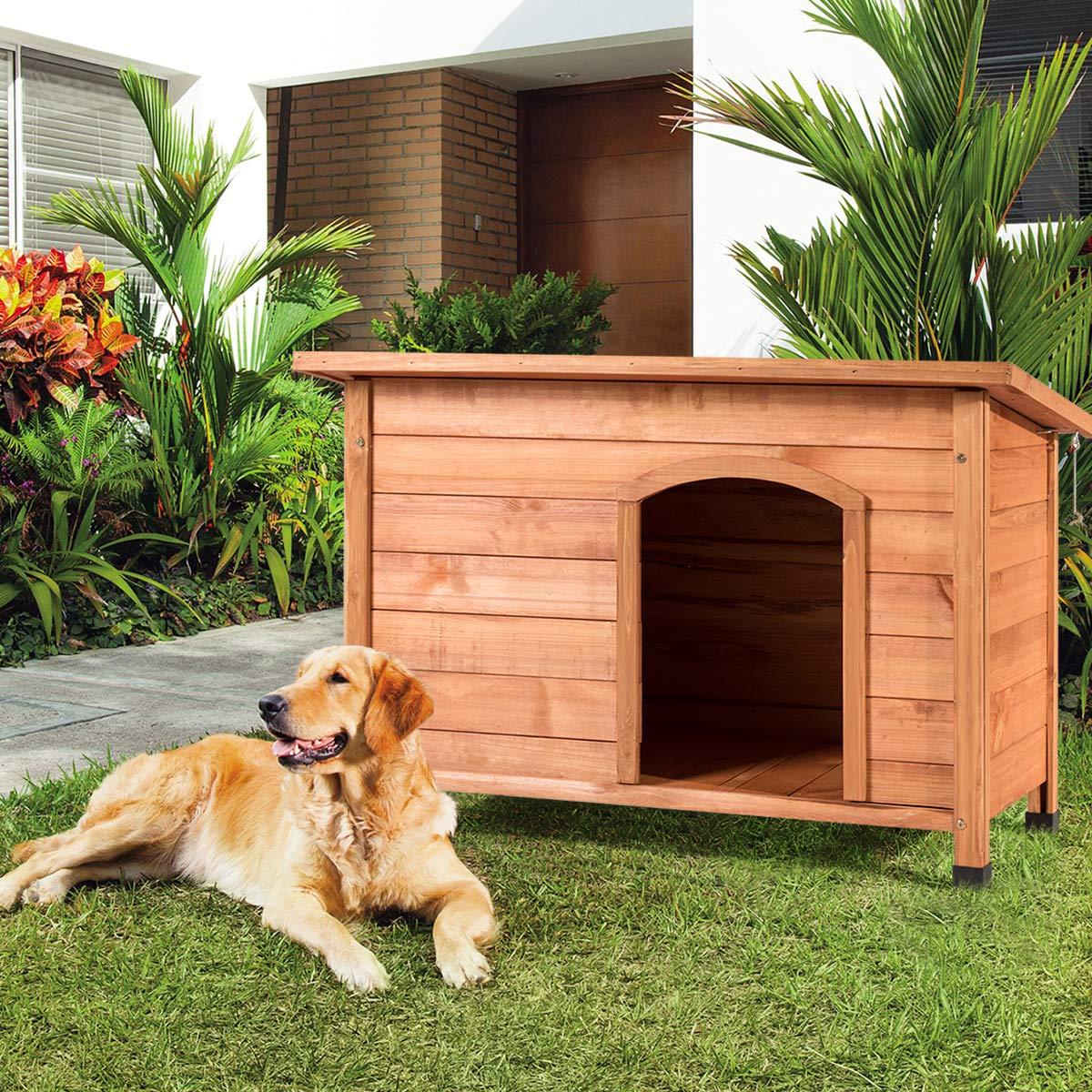 Tangkula Dog House, Outdoor Weather-Resistant Wooden Log Cabin, Home Pet Furniture, Pet House with Adjustable Feet &amp; Removable Floor, Pet Dog House