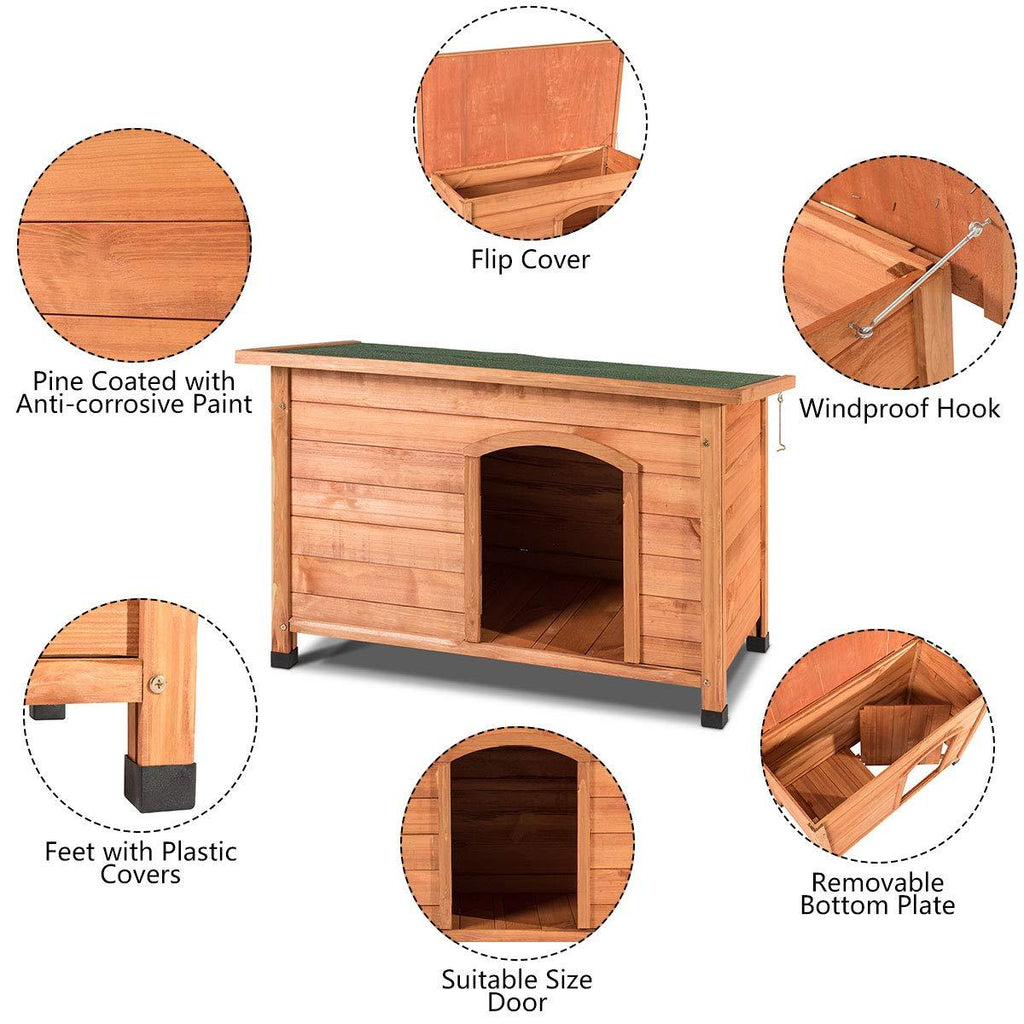 Tangkula Dog House, Outdoor Weather-Resistant Wooden Log Cabin, Home Pet Furniture, Pet House with Adjustable Feet &amp; Removable Floor, Pet Dog House