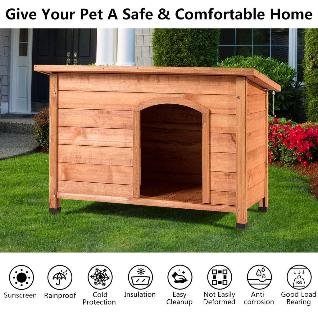 Tangkula Dog House, Outdoor Weather-Resistant Wooden Log Cabin, Home Pet Furniture, Pet House with Adjustable Feet &amp; Removable Floor, Pet Dog House