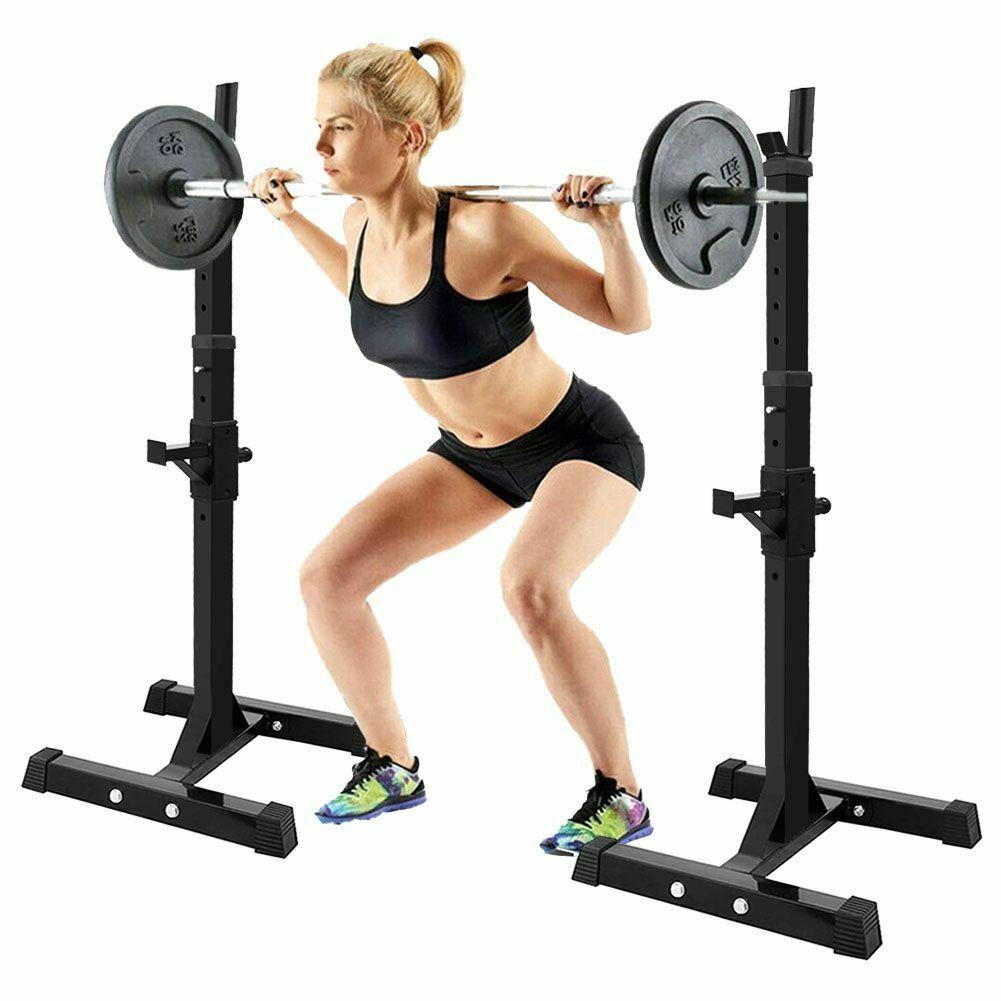 Max Load 550Lbs Pair of Adjustable 40"-66" Rack Sturdy Steel Squat Barbell Bench Press Stands Gym/Home Gym Portable Dumbbell Racks Stands (one Pair/Two pcs)