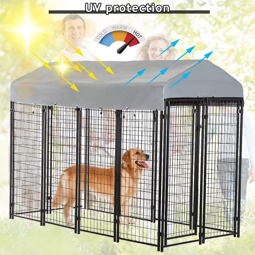 Dkeli LarDog Kennel Dog Crate Cage, Extra LarWelded Wire Pet Playpen with UV Protection Waterproof Cover and Roof Outdoor Heavy Duty Galvanized Metal Animal Pet Enclosure for Outside