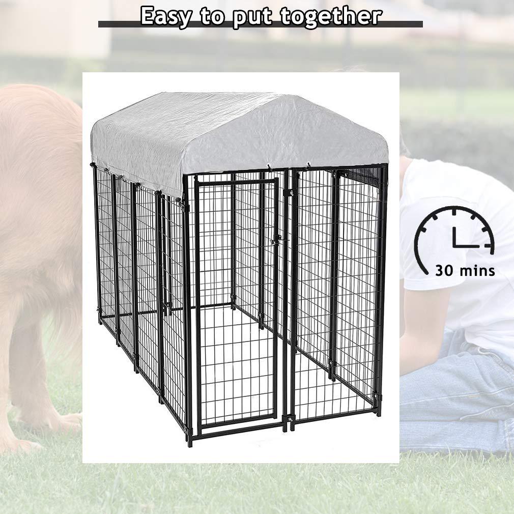 Dkeli LarDog Kennel Dog Crate Cage, Extra LarWelded Wire Pet Playpen with UV Protection Waterproof Cover and Roof Outdoor Heavy Duty Galvanized Metal Animal Pet Enclosure for Outside