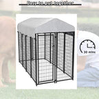 Dkeli LarDog Kennel Dog Crate Cage, Extra LarWelded Wire Pet Playpen with UV Protection Waterproof Cover and Roof Outdoor Heavy Duty Galvanized Metal Animal Pet Enclosure for Outside